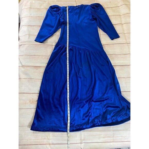 Vintage David Brown California 1980's Blue Velvet Puff Sleeve Maxi - Small - Picture 6 of 15